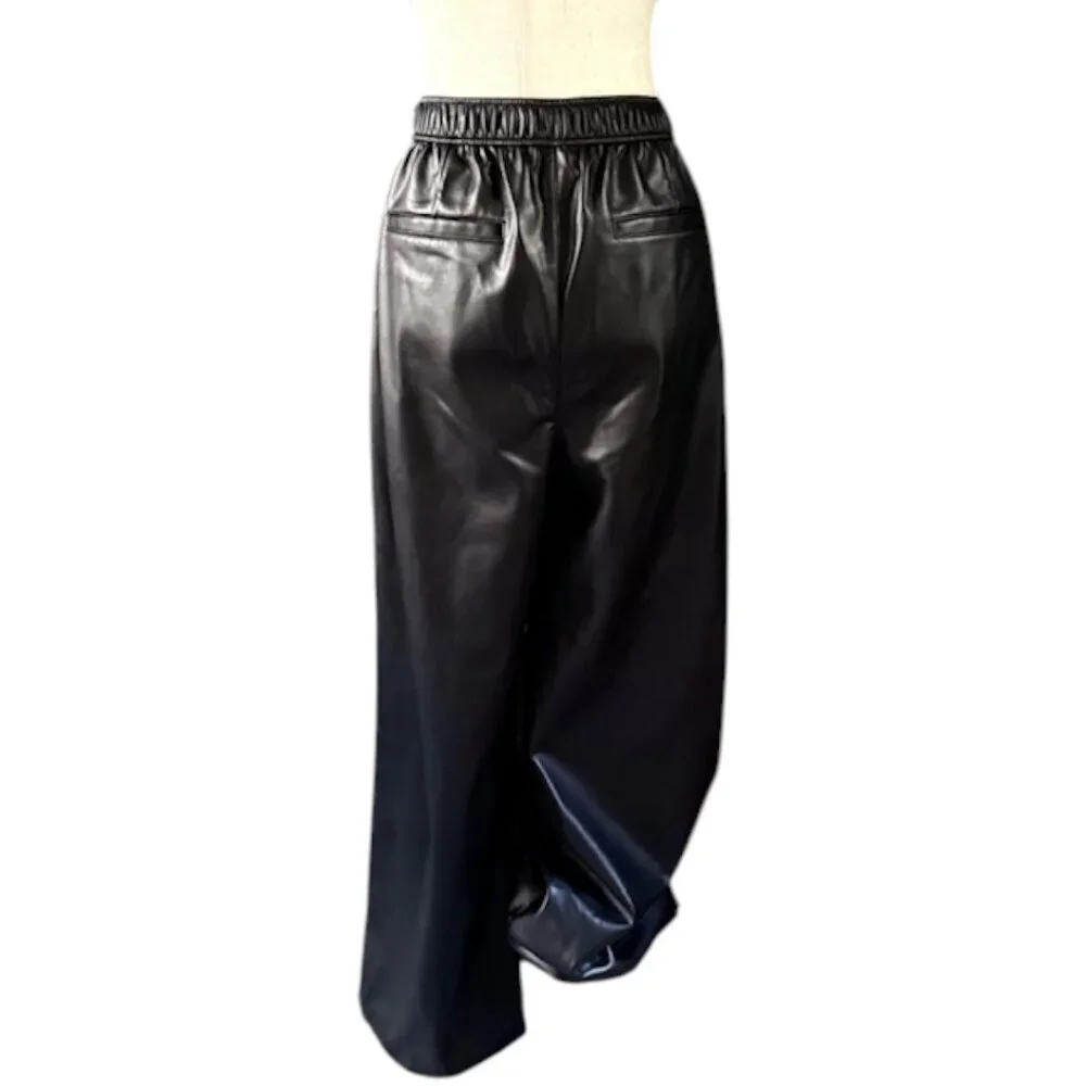 Bar III Faux-Leather Pants Black Adjustable Waist Wide Leg Pocket XL MSRP$99 NWT - Picture 7 of 14